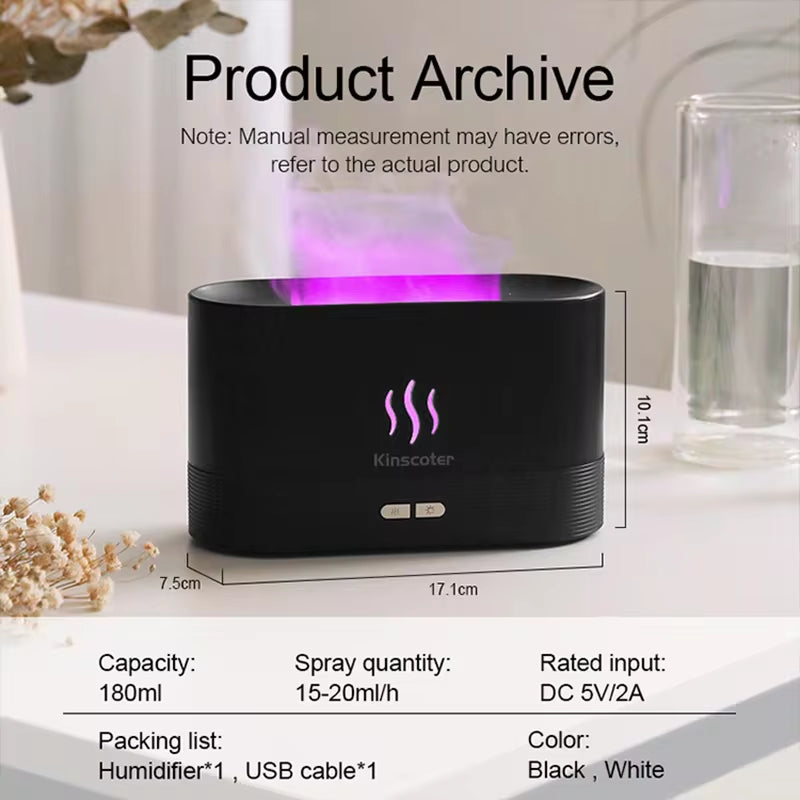 Ultrasonic Aroma Diffuser & Cool Mist Humidifier with LED Flame Effect