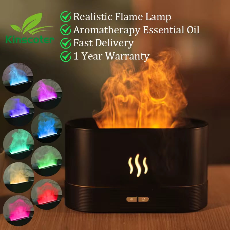 Ultrasonic Aroma Diffuser & Cool Mist Humidifier with LED Flame Effect